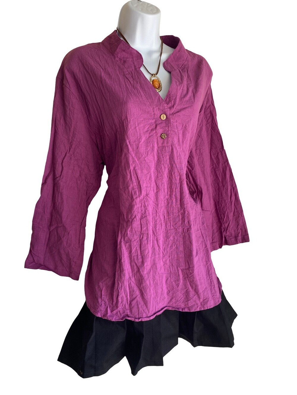 Vintage Millenium Plus 22 Cotton Purple Tunic Blouse Wood Button Boho Whimsigoth - Picture 2 of 5